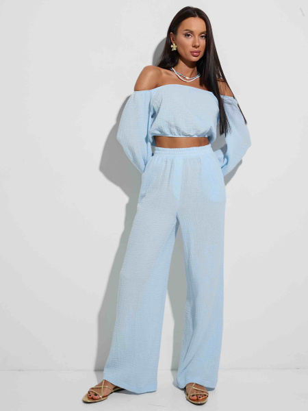 Летние брюки свободного кроя из муслина, светло-голубые