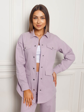 Куртка женская джинсовая с накладными карманами, сиреневая