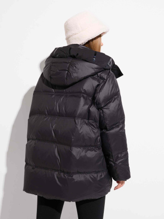 Женский пуховик с капюшоном, черное золото