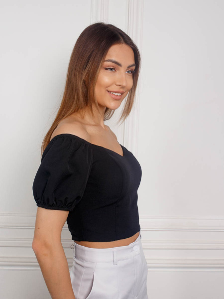 Топ женский с рукавами-фонариками, черный Топ женский с рукавами-фонариками, черный