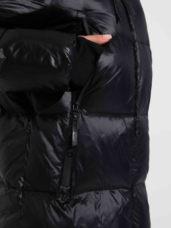 Женский пуховик с капюшоном удлиненный, черное золото