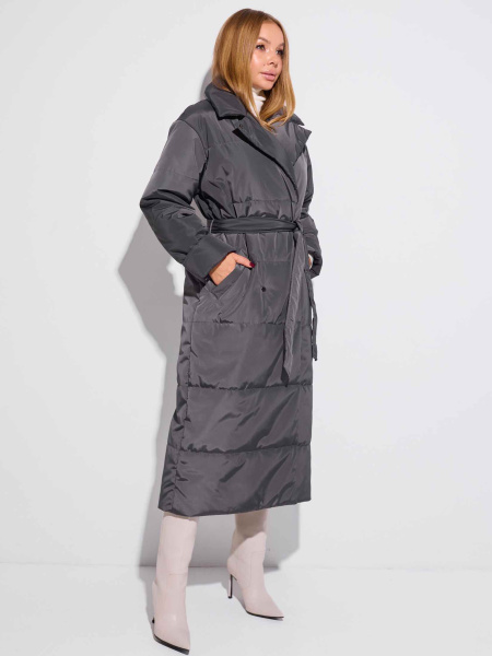 Демисезонное двубортное пальто с поясом, графит