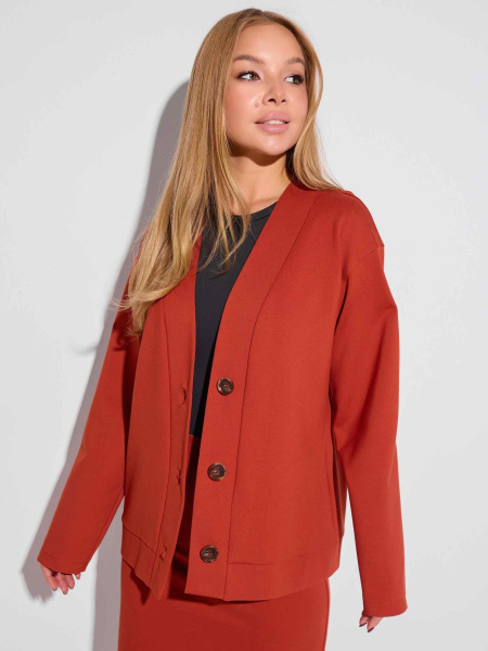 Кардиган трикотажный со съемным поясом, терракотовый