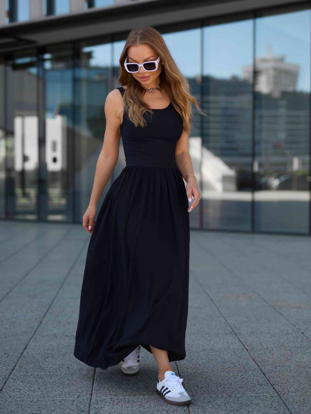 Сарафан летний макси с карманами, черный