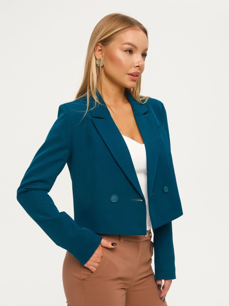 Жакет женский укороченный двубортный, изумрудный