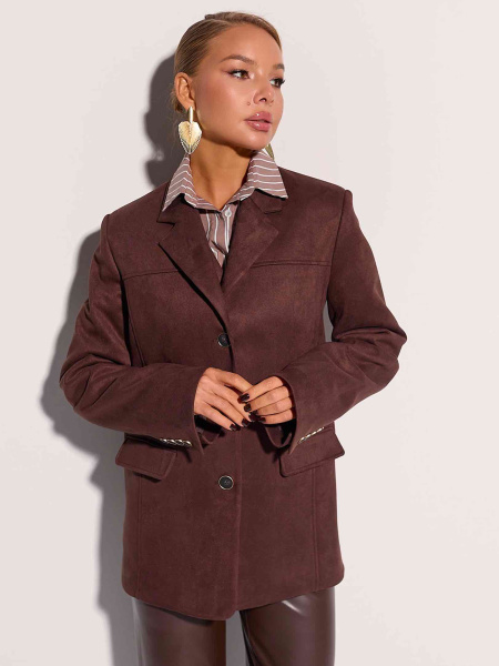 Жакет оверсайз из экозамши, горький шоколад 