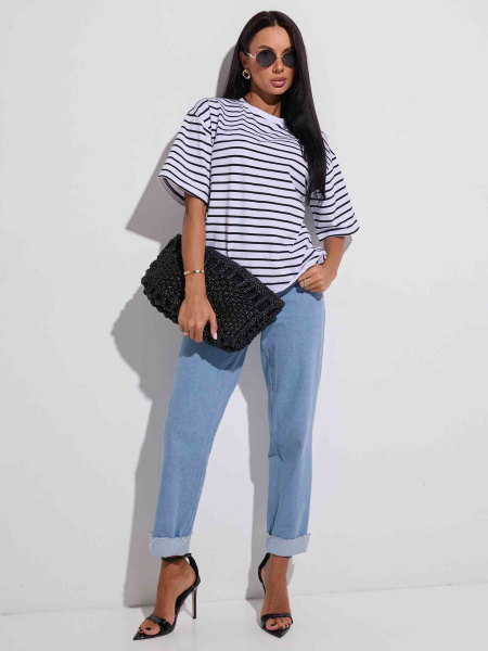 Футболка оверсайз в полоску, бело-черная