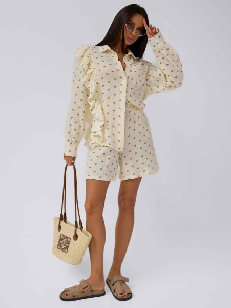 Рубашка с рюшами из муслина, бежевая