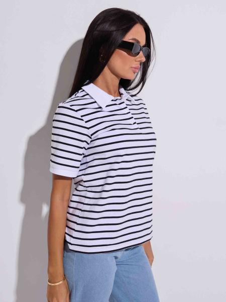 Футболка поло в полоску, бело-черная