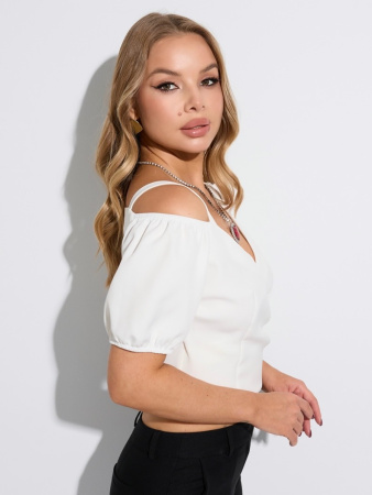 Кроп-топ женский с рукавами-фонариками