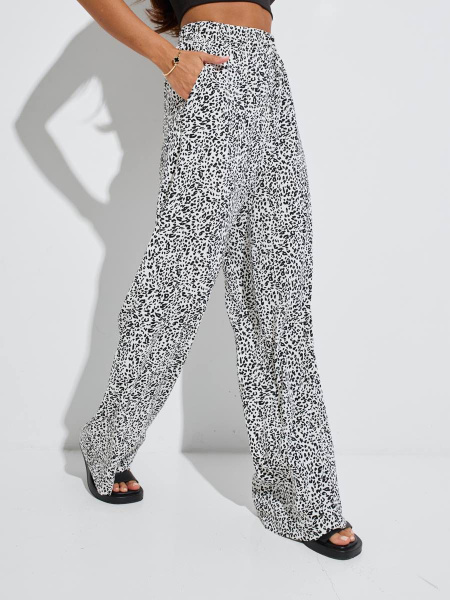 Брюки-палаццо женские на резинке, бело-черные