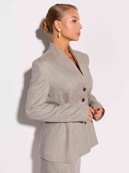 Жакет приталенный из твида с акцентными пуговицами, бежевый