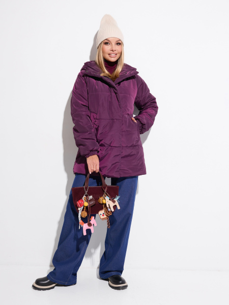 Полупальто женское зимнее с капюшоном, черничное