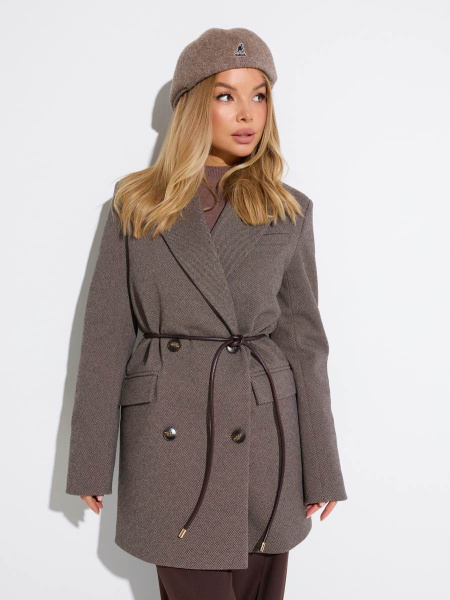 Двубортное пальто прямого кроя, коричневое 