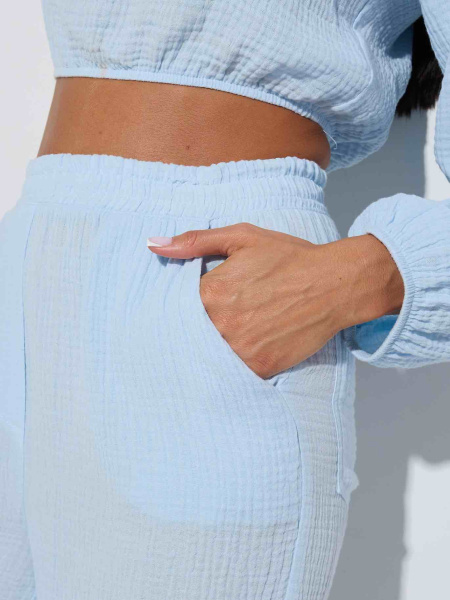 Летние брюки свободного кроя из муслина, светло-голубые