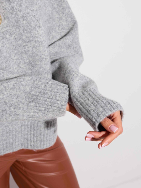 Базовый свитер с высоким воротником, серый меланж