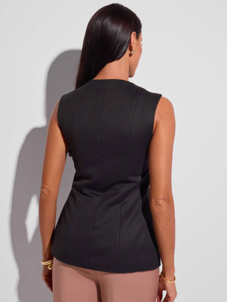 Жилет приталенный с акцентными пуговицами из вискозы, черный