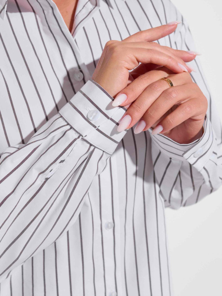 Рубашка женская оверсайз в полоску, бело-серая