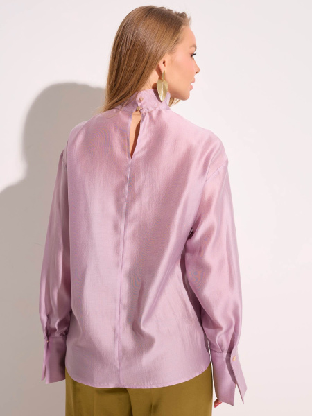 Блузка с воротником-стойкой и съемным бантом, пыльно-розовая