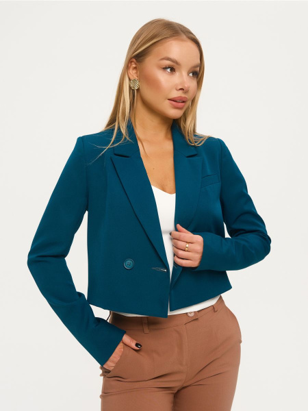 Жакет женский укороченный двубортный, изумрудный
