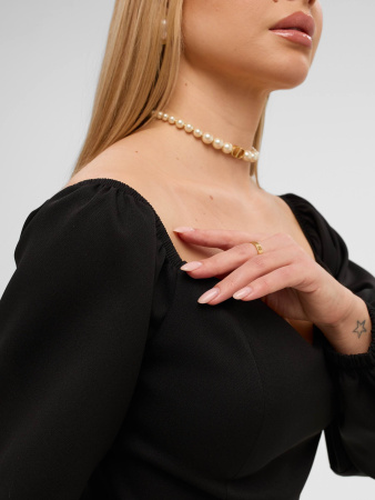 Женский приталенный топ с объемными рукавами, черный