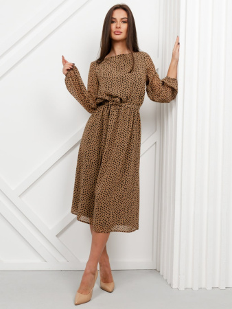 Платье женское классическое, бежево-черный леопадр