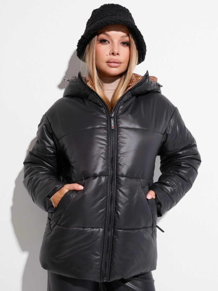 Женская зимняя куртка прямого кроя с капюшоном, черная FE
