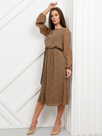 Платье женское классическое, бежево-черный леопадр
