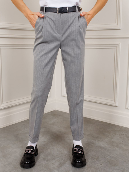 Брюки женские прямые с отворотами, серо-белые