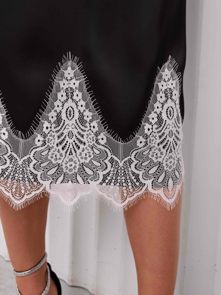 Юбка атласная с кружевом, черный/белый