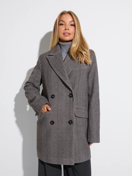 Двубортное драповое пальто, черно-серое