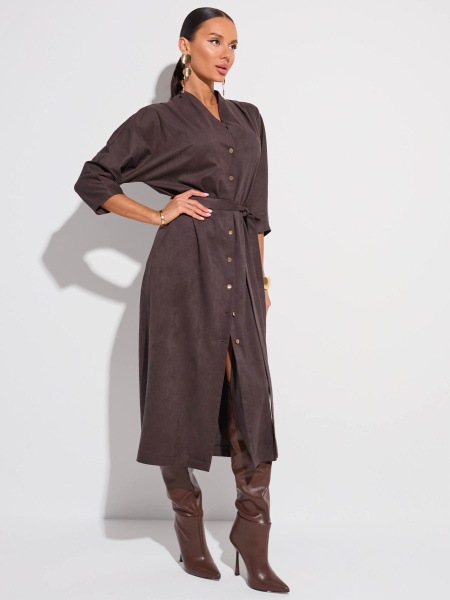 Платье-миди с поясом, темно-серое