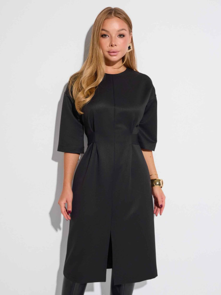 Платье женское с поясом и рукавом 3/4, черное 