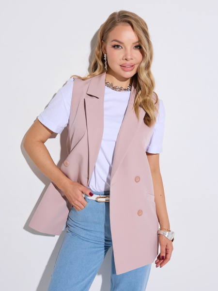 Жилет женский удлиненный двубортный, темно-бежевый