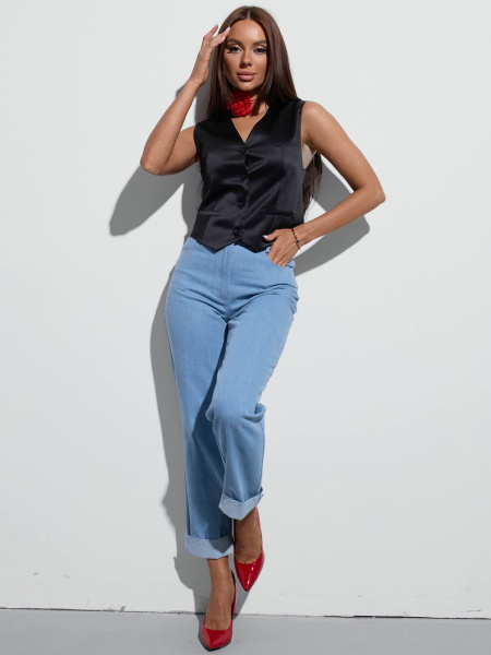 Джинсы трубы женские с необработанным краем