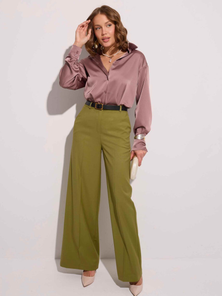 Брюки-палаццо женские из вискозы со стрелками, оливковые