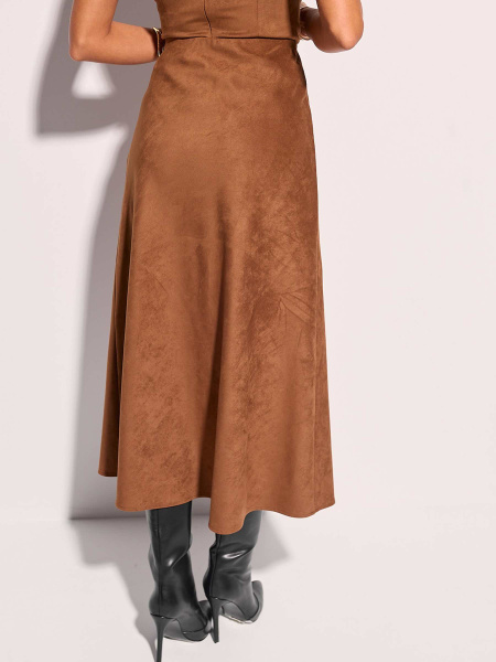 Юбка-трапеция из экозамши, темно-коричневая