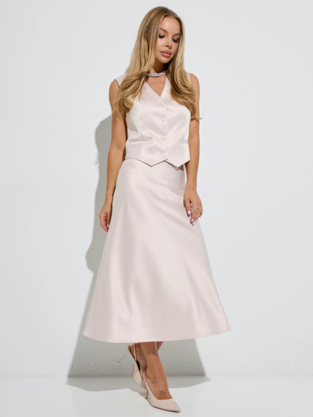 Атласная юбка-миди, бежевая