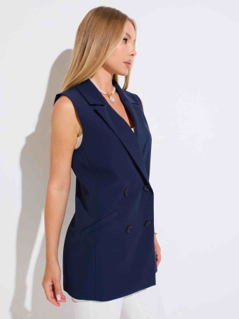 Жилет женский удлиненный двубортный, темно-синий