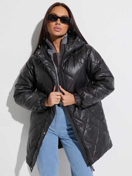 Женское полупальто демисезонное стеганое, графит