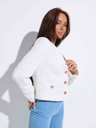 Жакет женский из твида с золотыми пуговицами, белый