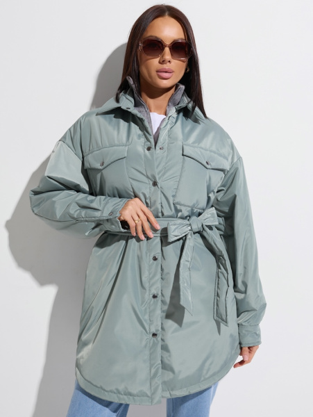 Куртка-рубашка женская, серо-зеленая