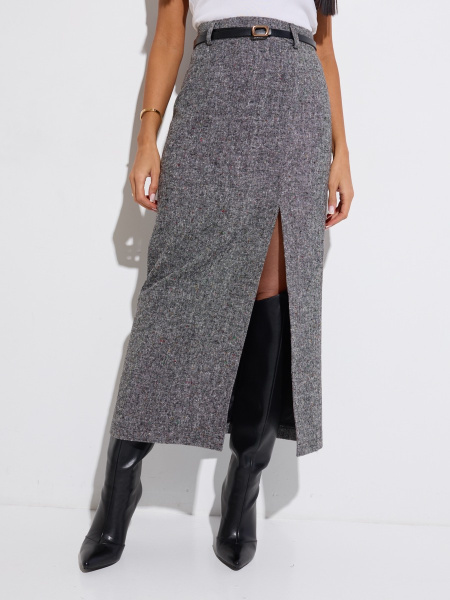 Юбка миди из твида с разрезом