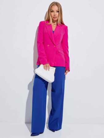 Жакет женский приталенный двубортный удлиненный, фуксия
