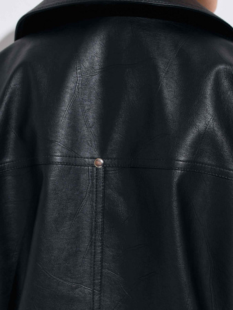 Куртка-рубашка женская из эко-кожи, черная