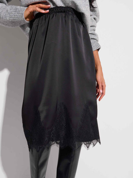 Юбка атласная с кружевом, черный/черный