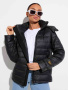 Женский пуховик прямого силуэта с капюшоном, черный