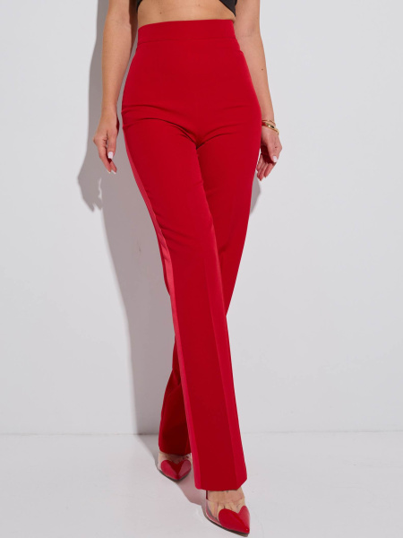 Брюки женские прямые с атласными лампасами, красные