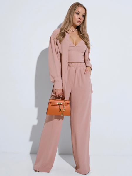 Брюки-палаццо женские на резинке, бежевые