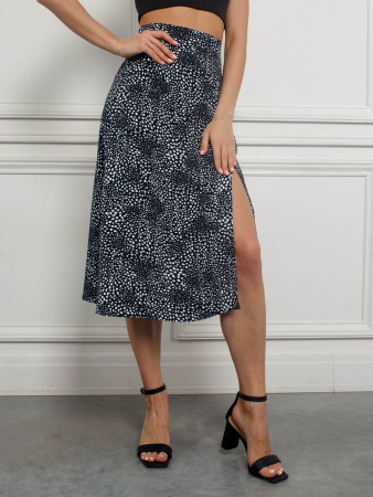 Юбка-миди с разрезом, черно-белые камушки